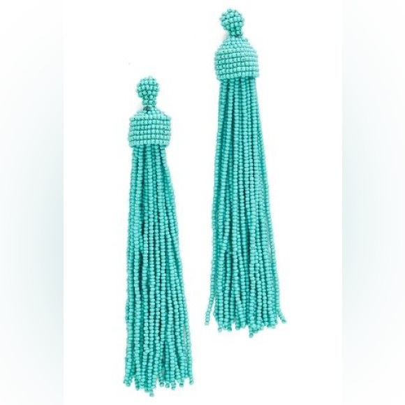 Kenneth Jay Lane Beaded Tassel Drop Earrings in Turquoise - Picture 2 of 3